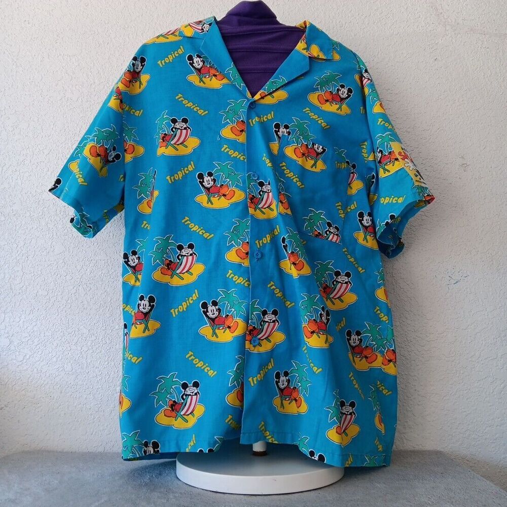 Vintage Mens Large Mickey's Mouse Splashers Camp Shirt J.G. Hook Blue Hawaiian